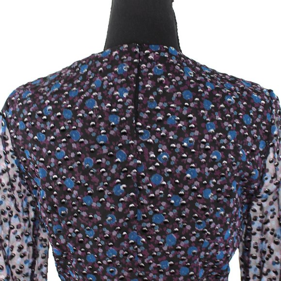 Maje Revano Long Sleeve Floral Black Silver Metallic Printed Mini Dress NEW 2 - Picture 7 of 9